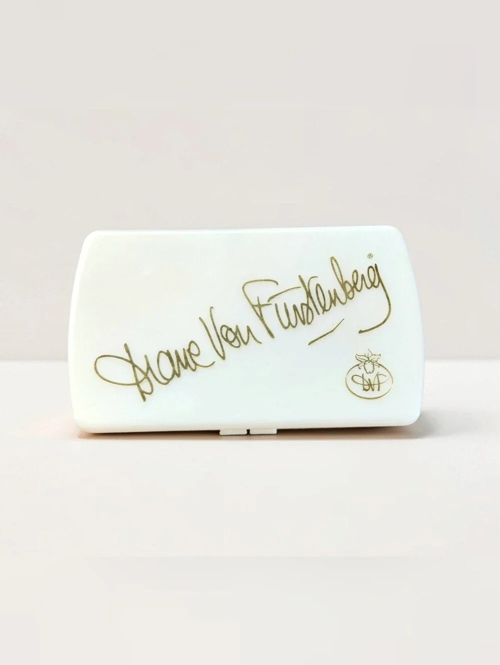 Vintage Diane Von Furstenberg Acrylic Trinket Jewelry Make Up Dresser Box White
